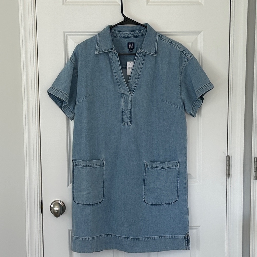 GAP Denim Polo Shift Dress in Light Blue